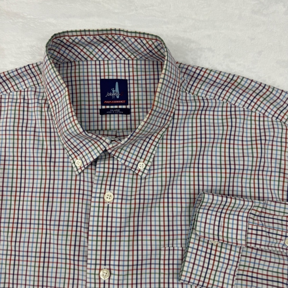Johnnie-O Prep-Performance Men XXL Tattersall Check Bamboo Blend Shirt 2XL LS